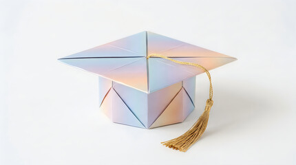 Pastel origami paper graduation cap with a shiny gold tassel