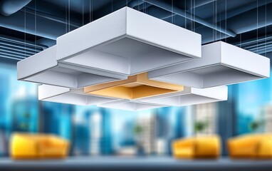 Fototapeta premium Floating Acoustic Panels in Modern Interior Design Space