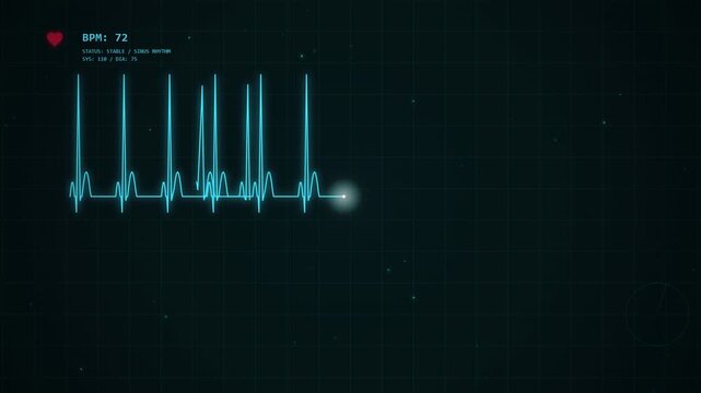 Digital heartbeat monitor screen displaying medical pulse data rhythm