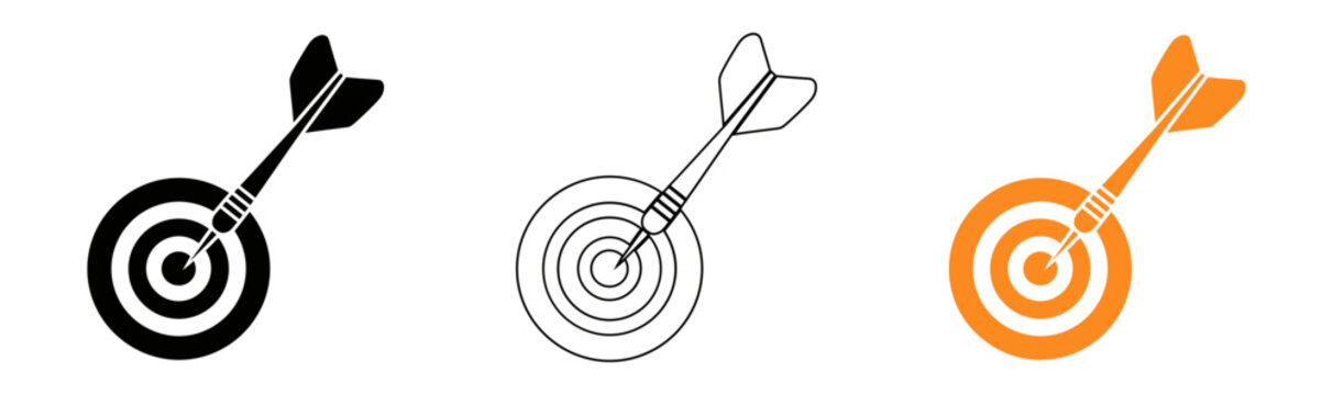 Dartboard target icon set black outline and orange versions