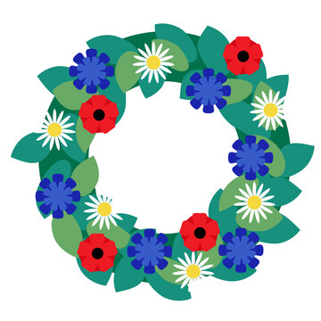 Midsummer Flower wreath with Cornflowers, Poppies and Daisies. A Swedish traditional midsummer decoration. 