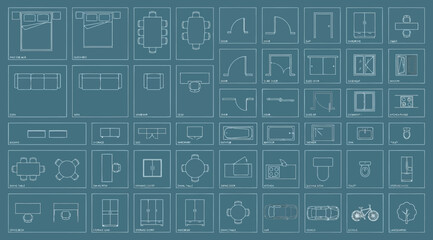 Architectural floor plan symbols set for interior design and construction © S.Siam
