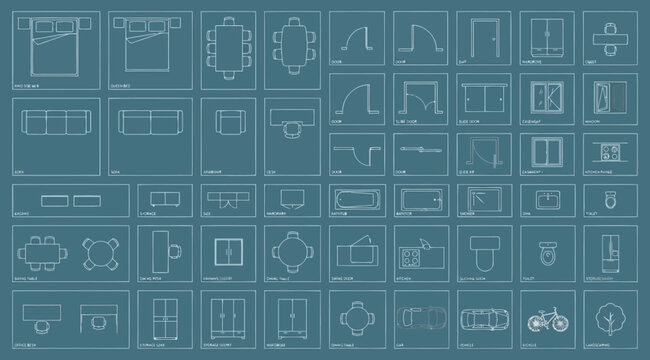 Architectural floor plan symbols set for interior design and construction