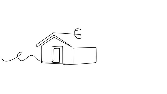 Animation of one line drawing of an home. Planning, design and development of a house. Continuous line self drawing. Animated illustration, Logo Full length one line animation. video forming simple.