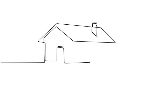 Animation of one line drawing of an home. Planning, design and development of a house. Continuous line self drawing. Animated illustration, Logo Full length one line animation. video forming simple.