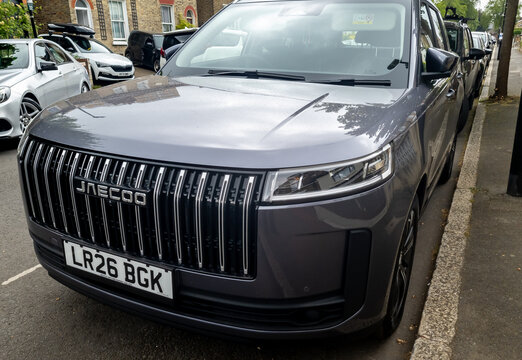 London. UK- May 04. 2026. The front end of a JAECOO 7 premium SUV, a sub brand of Chery Automobiles Co, China.
