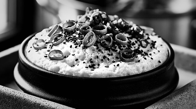 Korean steamed egg gyeran jjim with scallions in a traditional pot