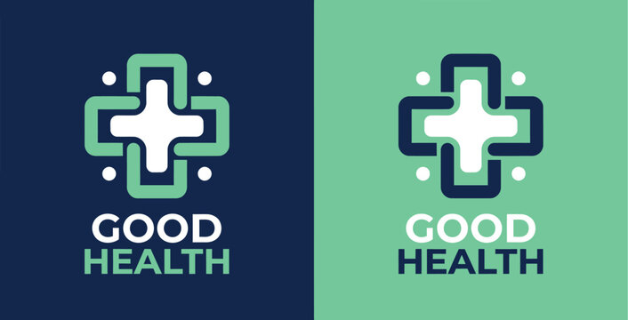 Good Health logo concept displays an interlocking cross design with circular accents for a medical facility.