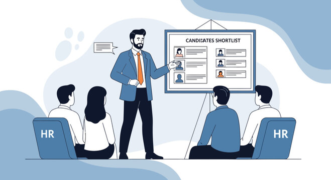 HR Manager Presents Candidate Shortlist in Meeting