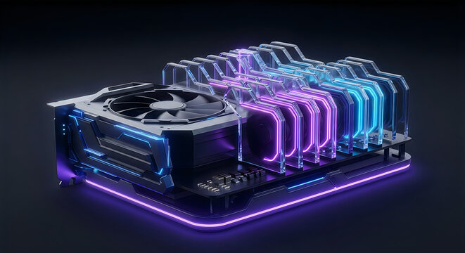 Advanced computer ram modules with neon illumination computer hardware neon lighting pc component dark background memory stick technology
