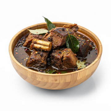 Pandi Curry in Bamboo Bowl Isolated on White Background Square Composition Studio Shot