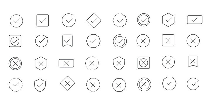 Check mark icons button set. yes or no checkmark sign. Check box icon with right and wrong buttons. black tick box and black cross symbol
