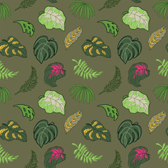 Seamless tropical leaves pattern with exotic jungle foliage © Oksana Avramenko