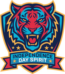 Obraz premium Independence day spirit roaring tiger head logo with banner