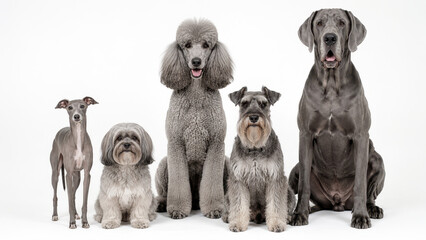 Naklejka premium Assorted gray dog breeds in studio portrait isolated on white background