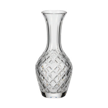Clear cut crystal glass vase with diamond pattern isolated on a transparent background