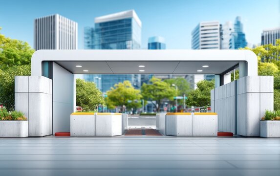Modern Park Entrance with Integrated Design and Urban Landscape