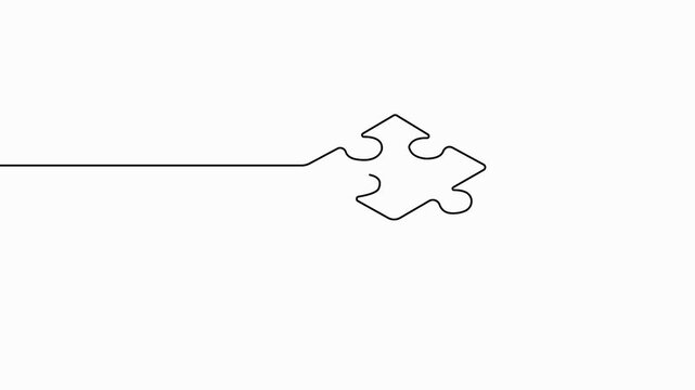Two connected puzzle pieces continuous one line drawing, minimalist jigsaw outline illustration
