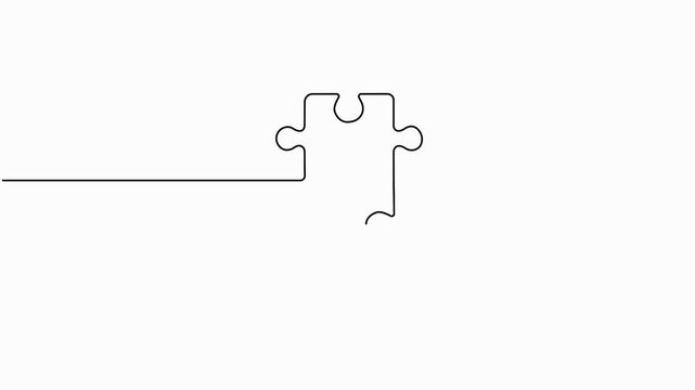 Two connected puzzle pieces continuous one line drawing, minimalist jigsaw outline illustration
