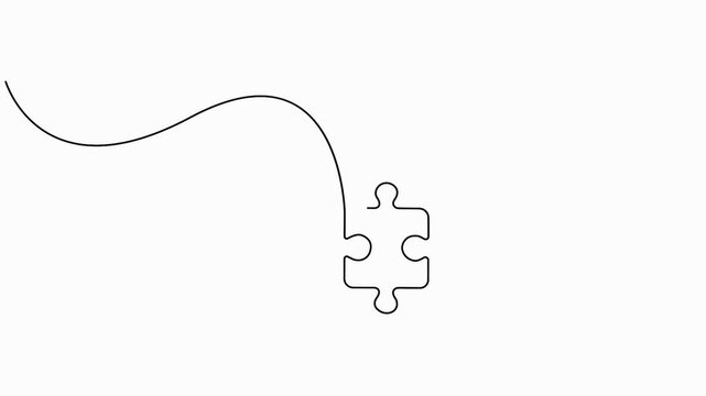Two connected puzzle pieces continuous one line drawing, minimalist jigsaw outline illustration
