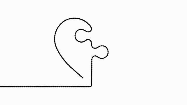 Two connected puzzle pieces continuous one line drawing, minimalist jigsaw outline illustration
