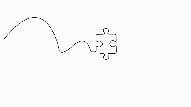 Two connected puzzle pieces continuous one line drawing, minimalist jigsaw outline illustration
