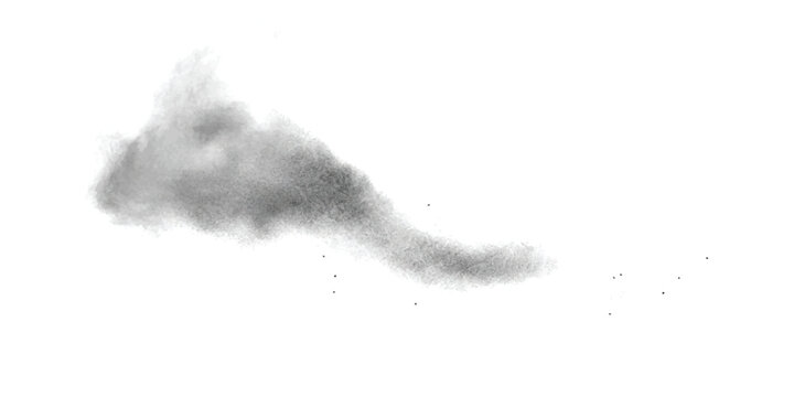 Black charcoal powder explosion smoke cloud isolated in air