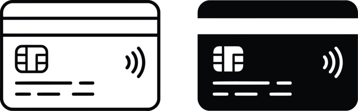 Credit card icons black and white contactless vector illustration.
