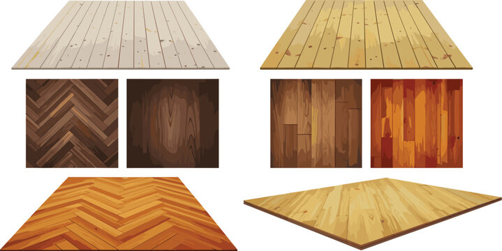 Wooden Flooring Collection with Planks, Parquet, Chevron, and Textured Designs for Interior and Home Decor Graphic Design Projects