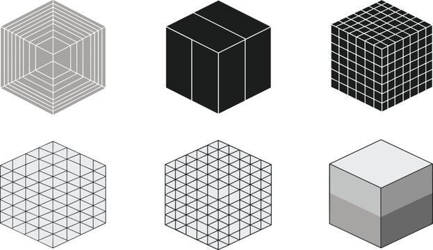 Geometric Cube Collection with Grid and Wireframe Designs, 3D Shapes, and Mathematical Visuals for Graphic and Architecture Projects