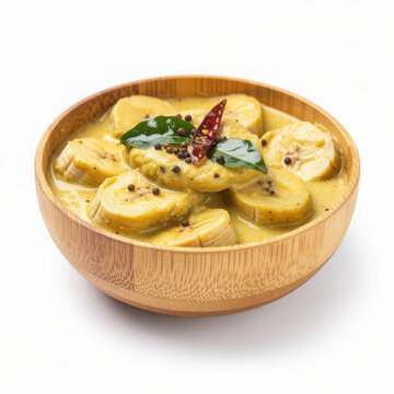 Kalan in Bamboo Bowl Isolated on White Background Square Composition Studio Shot