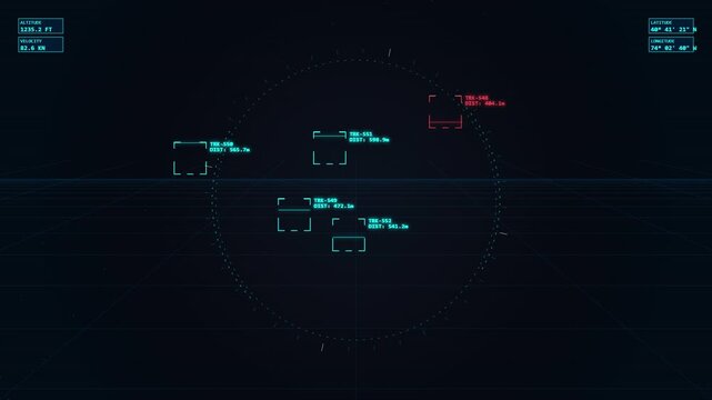 Futuristic digital radar interface tracking multiple targets in flight