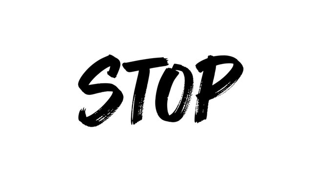 Stop Sign Brush Stroke Text, Black Word on White Background