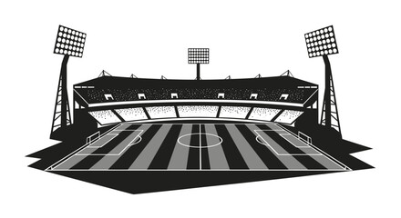 Soccer stadium illustration black and white graphic on white background © Selim Studio