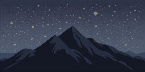 Dark Mountain Peak Under Starry Night Sky With Minimalist Alpine Landscape Illustration © mahabubmorshed