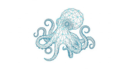 Abstract geometric octopus illustration with blue lines. © Delyn