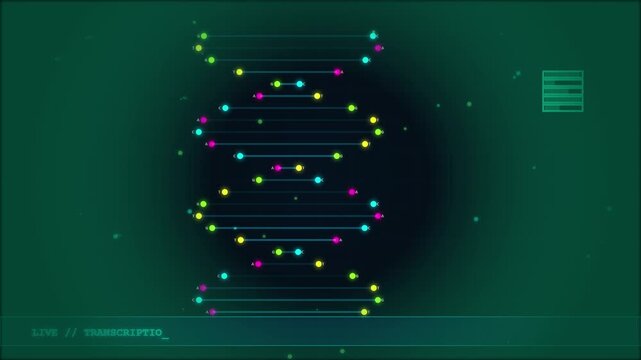 Glowing digital DNA helix decoding genetic sequence on futuristic screen