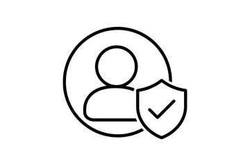 Person silhouette icon with verified shield checkmark in circle © Md. Alamin Mia