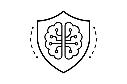 Modern brain icon inside shield with circuit pattern