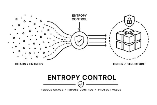 Entropy control concept illustration showing chaos to order transformation