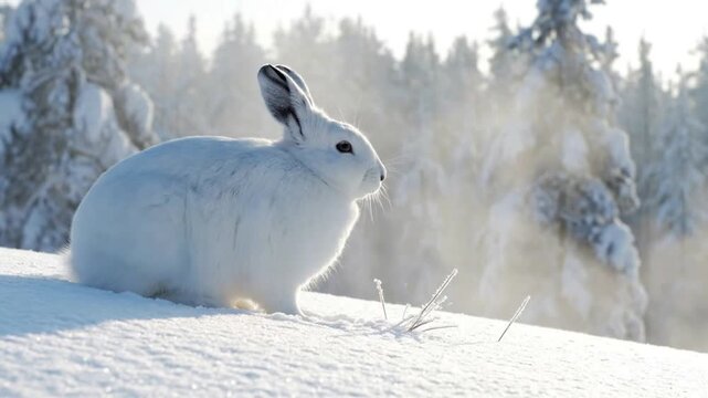 Cute Rabbit Sitting in the Snow During Winter