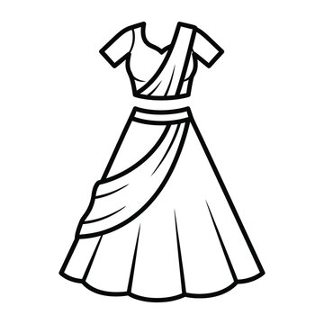 Elegant lehenga choli traditional Indian outfit outline icon for fashion apparel design and ethnic clothing web store collection