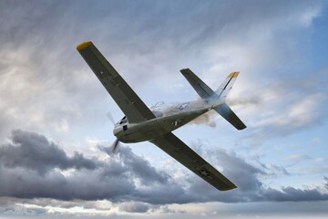 Fototapeta premium North American T-28 virage à droite fumée