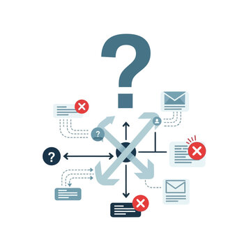 Email communication illustration: Question mark with delivery failure concept