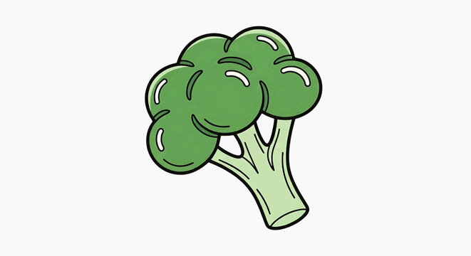 Vibrant Green Broccoli Florette Isolated on a Crisp White Background, Ideal for Healthy Eating, Vegan Diet, and Fresh Vegetable Concepts in a Playful Cartoon Style