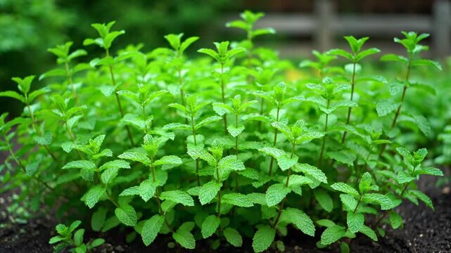 A vibrant close-up of a patch of thriving green mint plants