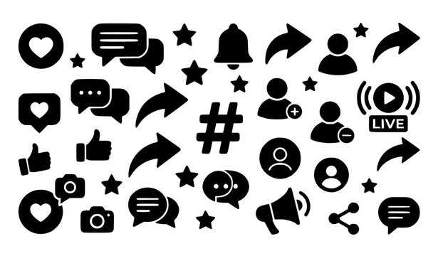 Social Media Engagement Silhouette Collection UI Vector Illustration Set