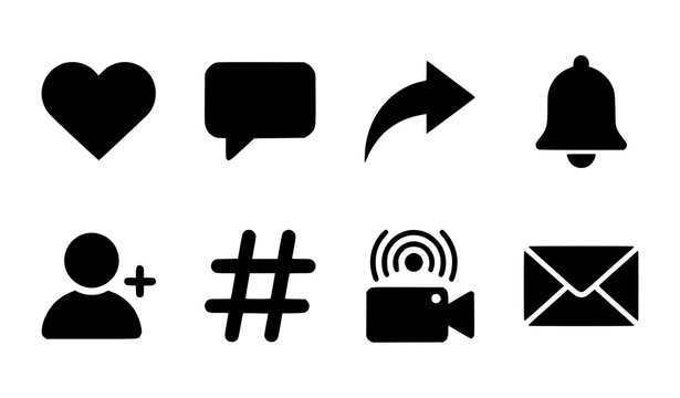 Social Media Interaction Icon Vector Set Engagement Silhouette Collection