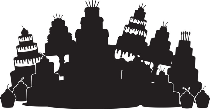 Black silhouette of a fantasy castle cityscape