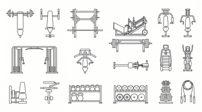 Fitness Machine CAD Blocks - Top View Vector Furniture for Gym Interior Design